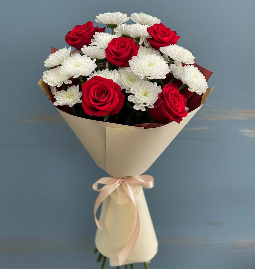 Букет цветов из: Розы и Хризантемы в Демихово