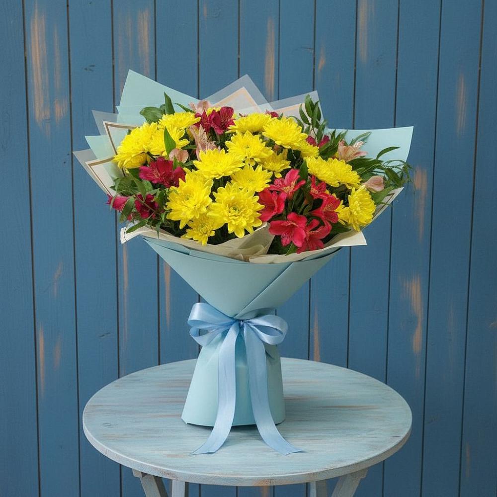 Букет цветов из: Альстромерии и Хризантемы в Демихово