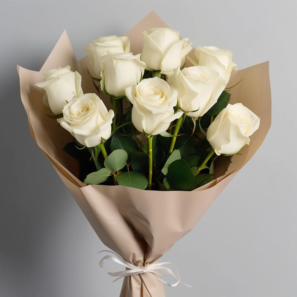 Букет 9 Белых роз Эдлесс Лав в Демихово