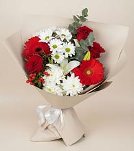 Букет цветов из:  Розы, Хризантемы, Герберы и Лилии в Демихово