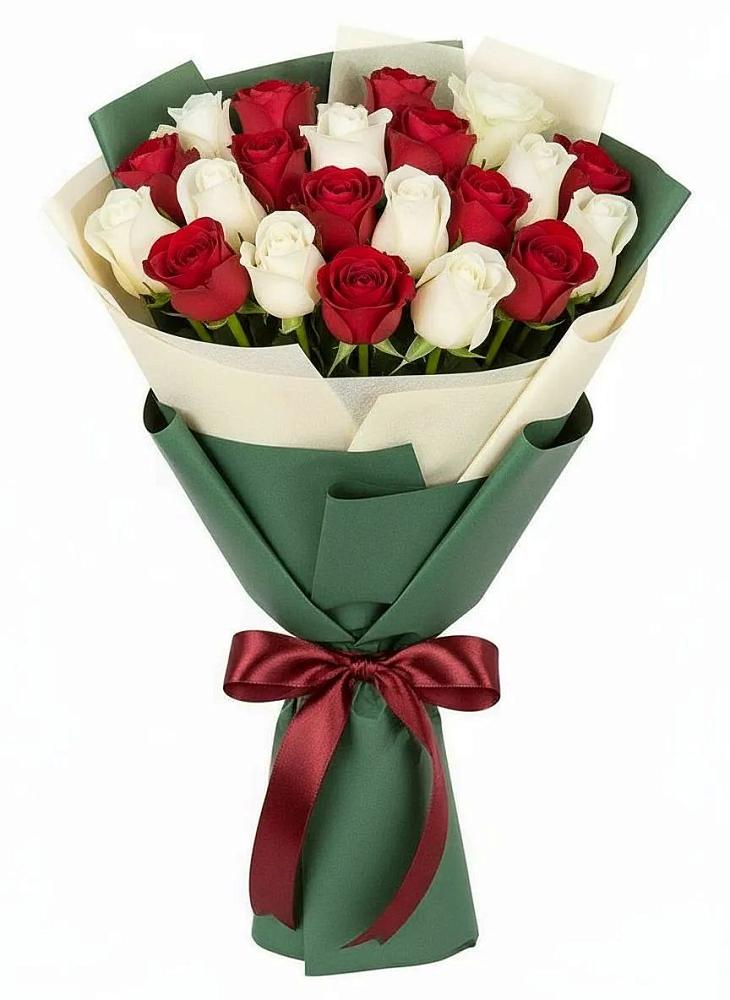Букет Микс из красных и белых роз в Демихово