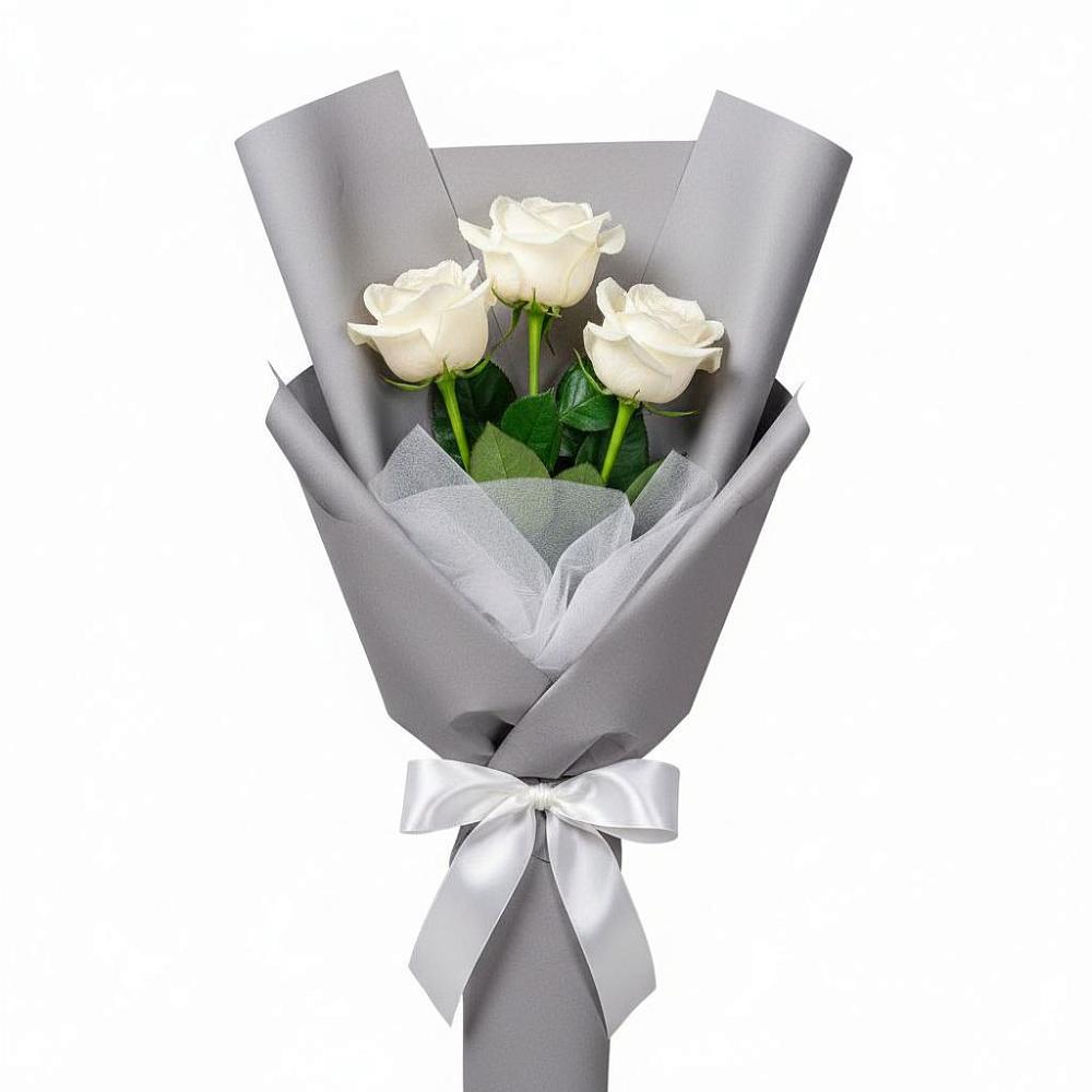 Букет 3 белые розы в Демихово